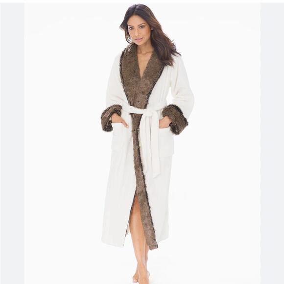Soma luxe faux fur ivory white robe size S/M out of stock online comfort luxury - Picture 1 of 11